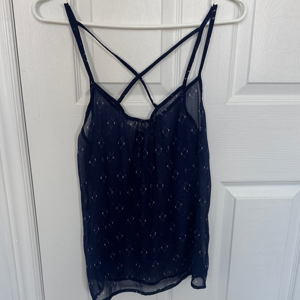 Bershka Navy Blue Sheer Strappy Cami Top